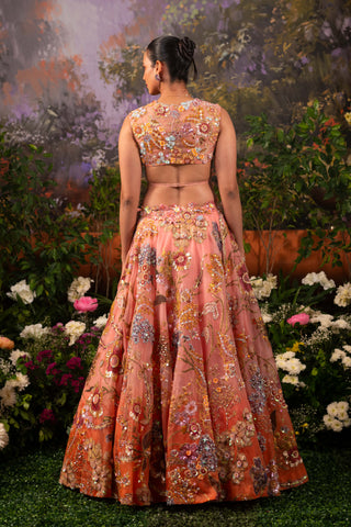 Coral Pink Zara Lehenga Set by Moledro available on Indiaspopup