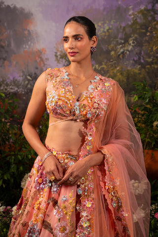 Coral pink zara lehenga set