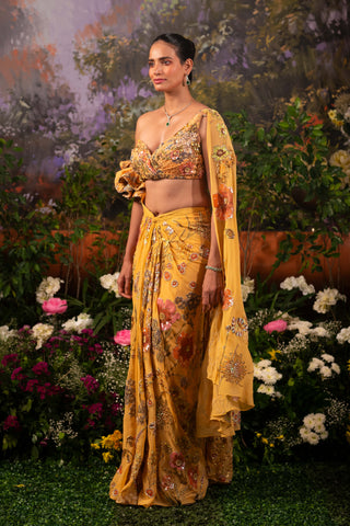 Apricot Nargis Sari And Blouse by Moledro available on Indiaspopup