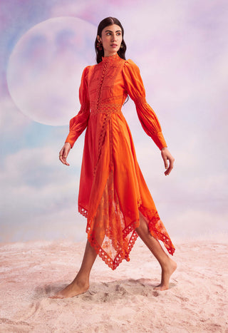 House Of Eda-Sabrina Orange Midi Dress-INDIASPOPUP.COM