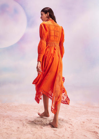 House Of Eda-Sabrina Orange Midi Dress-INDIASPOPUP.COM