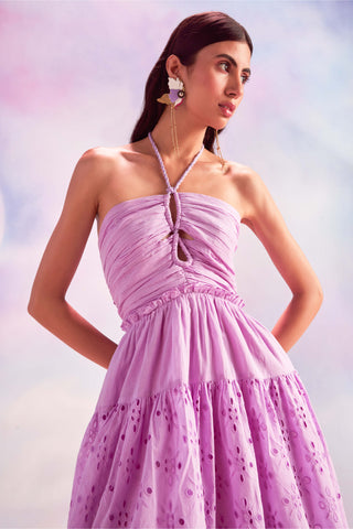 House Of Eda-Kenith Purple Halter Dress-INDIASPOPUP.COM