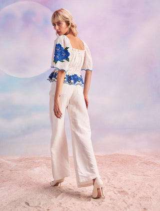 House Of Eda-Aviette Ivory Peplum Top And Pants-INDIASPOPUP.COM