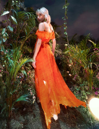 House Of Eda-Phoebe Orange Lace Dress-INDIASPOPUP.COM