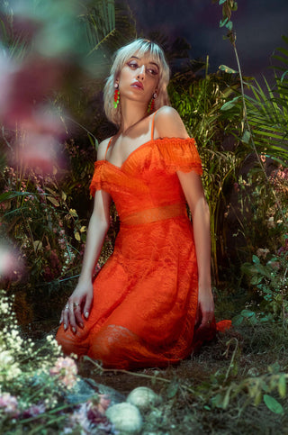 House Of Eda-Phoebe Orange Lace Dress-INDIASPOPUP.COM