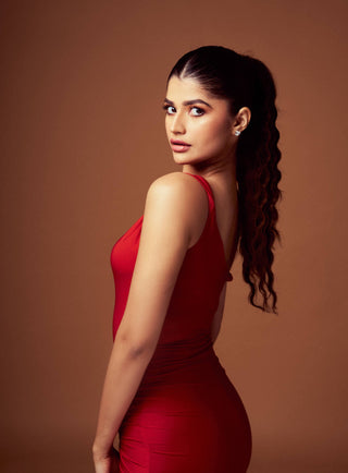 Deme By Gabriella-Red One-Shoulder Gown-INDIASPOPUP.COM