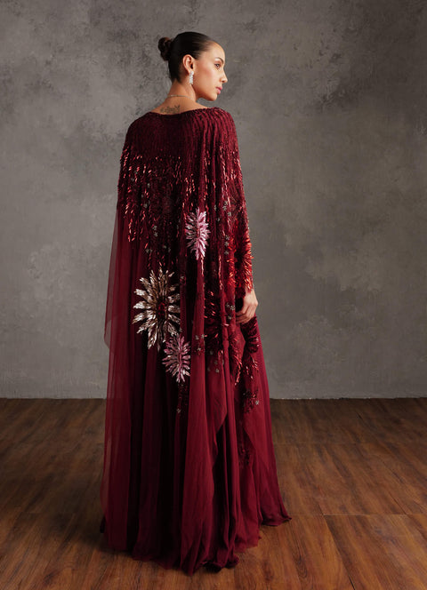 Maroon embroidered ray dress