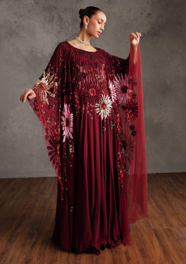 Maroon embroidered ray dress