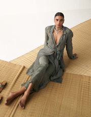 Lihaaz green tunic jacket and pant set
