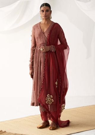 Itrh-Surkh Laal Red Angrakha Set-INDIASPOPUP.COM