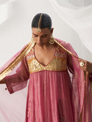 Itrh-Madhumalti Pink Gathered Kurta Set-INDIASPOPUP.COM