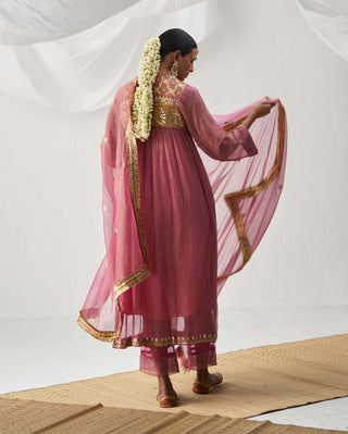 Itrh-Madhumalti Pink Gathered Kurta Set-INDIASPOPUP.COM