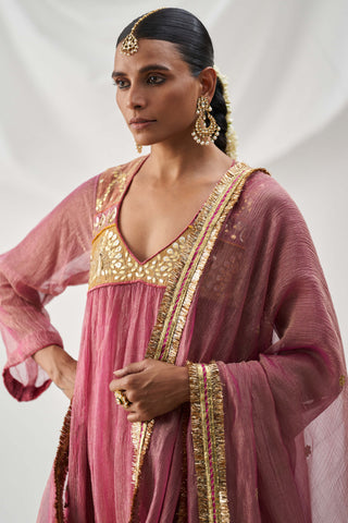 Itrh-Madhumalti Pink Gathered Kurta Set-INDIASPOPUP.COM