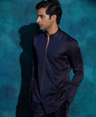 Midnight blue embroidered concept blazer set