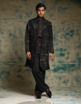 Black and gold hand embroidered shrug set