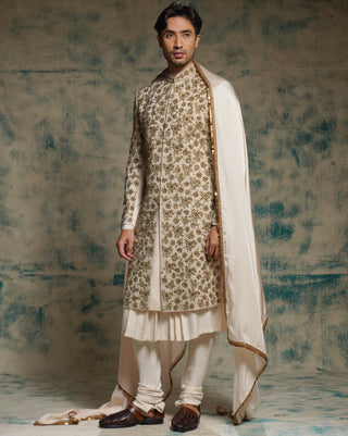 Ethereal rose crème zardosi dabka sherwani set