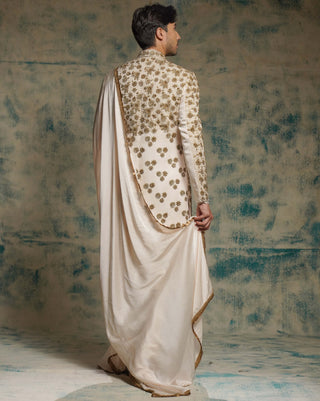 Ethereal rose crème zardosi dabka sherwani set