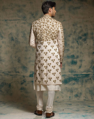 Ethereal rose crème zardosi dabka sherwani set