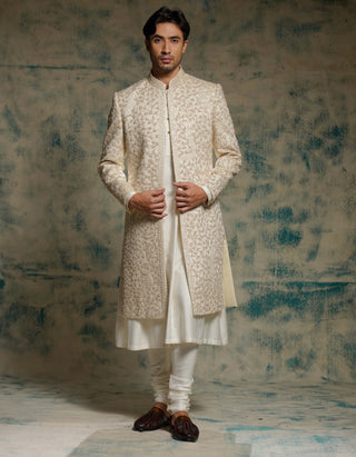 Ivory embroidered pearl open sherwani set