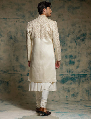 Ivory embroidered pearl open sherwani set