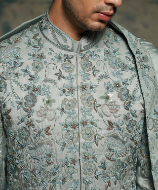 Chateau gray hand embroidered sherwani set
