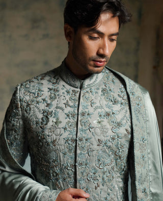 Chateau gray hand embroidered sherwani set
