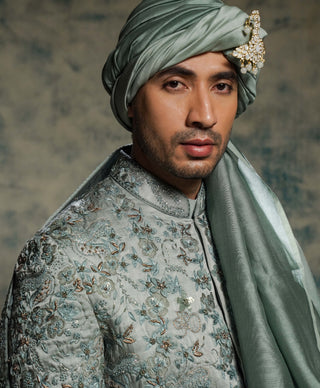Chateau gray hand embroidered sherwani set