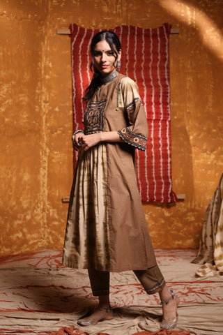 Shivani Bhargava-Brown Cotton Kurta With Pants-INDIASPOPUP.COM