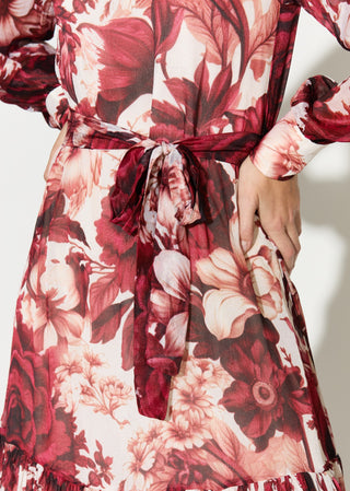 White and red floral long shirt and pant