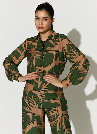 Mint and mustard patterned long shirt and pant