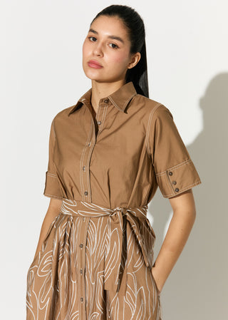 Light brown embroidered shirt dress
