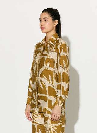 Mustard and off-white patterned shirt and pants