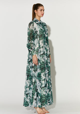 White and mint floral long dress