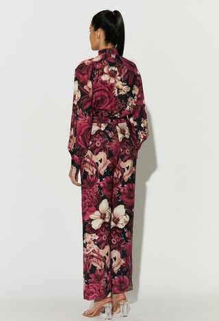 Black pink and white floral bow tie shirt and pant