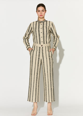 Beige embroidered shirt with pant