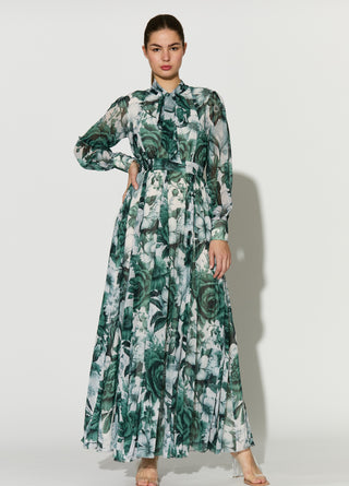White and mint floral long dress