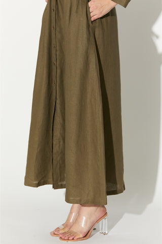 Sage green linen shirt dress