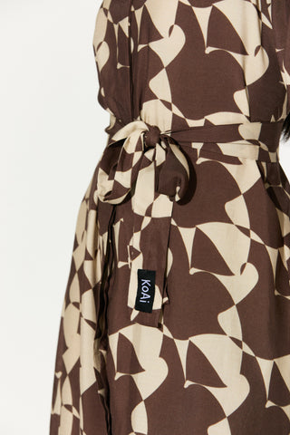 Brown and white abstract shirt dress