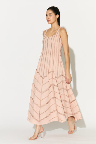 Peach embroidered sleeveless dress