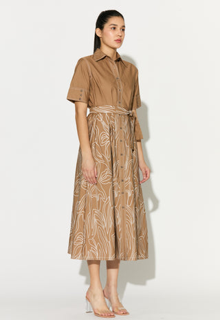 Light brown embroidered shirt dress