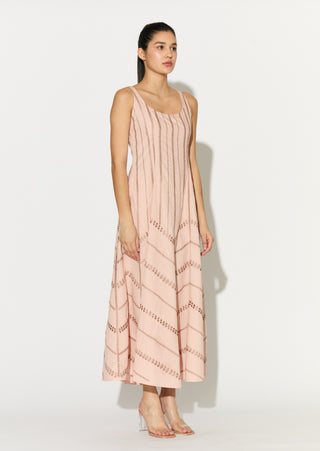 Peach embroidered sleeveless dress