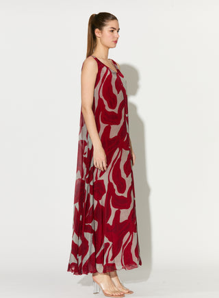 Beige and hot pink floral sleeveless long dress