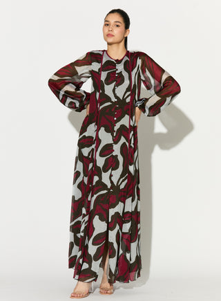 Beige pink and green floral long dress