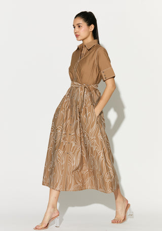 Light brown embroidered shirt dress