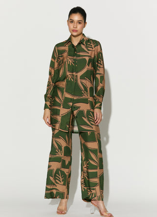 Mint and mustard patterned long shirt and pant