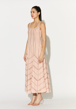 Peach embroidered sleeveless dress
