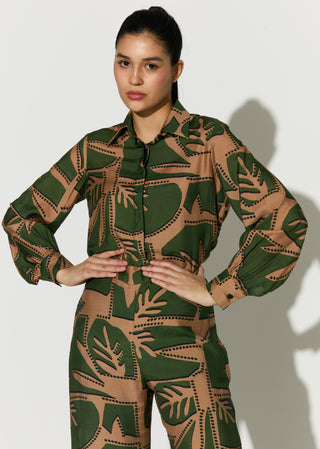 Mint and mustard patterned long shirt and pant