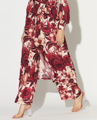 White and red floral long shirt and pant