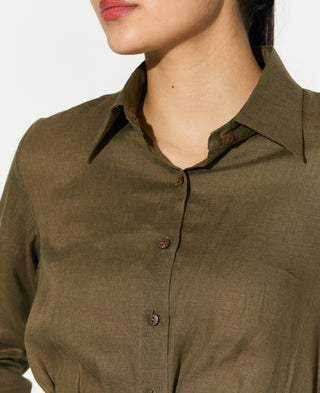 Sage green linen shirt dress