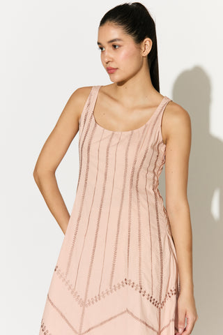 Peach embroidered sleeveless dress